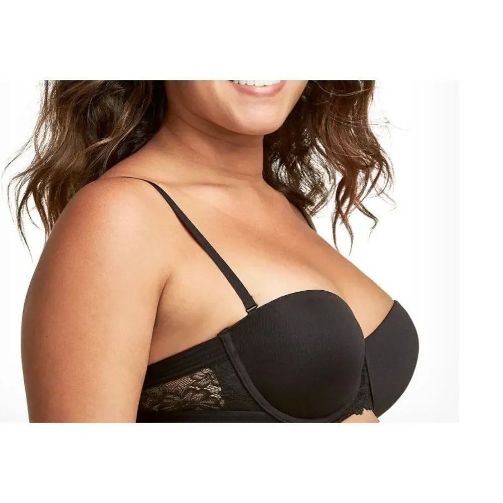 Maidenform Multiway Black Lace Push-Up Strapless Bra Size 36DD